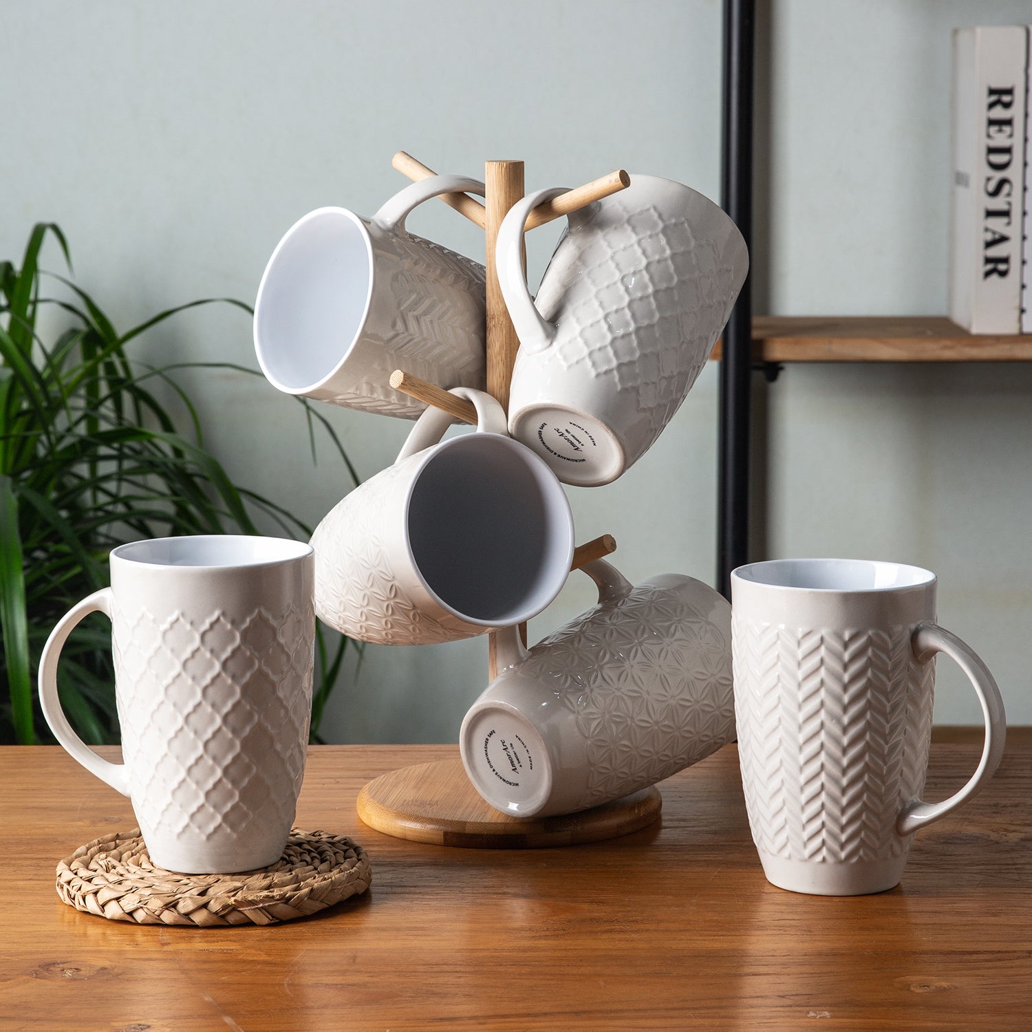 AmorArc Large Coffee Mugs Set of 6, 22oz Ceramic Tall Coffee Mugs Set with  Textured Geometric Patter…See more AmorArc Large Coffee Mugs Set of 6, 22oz